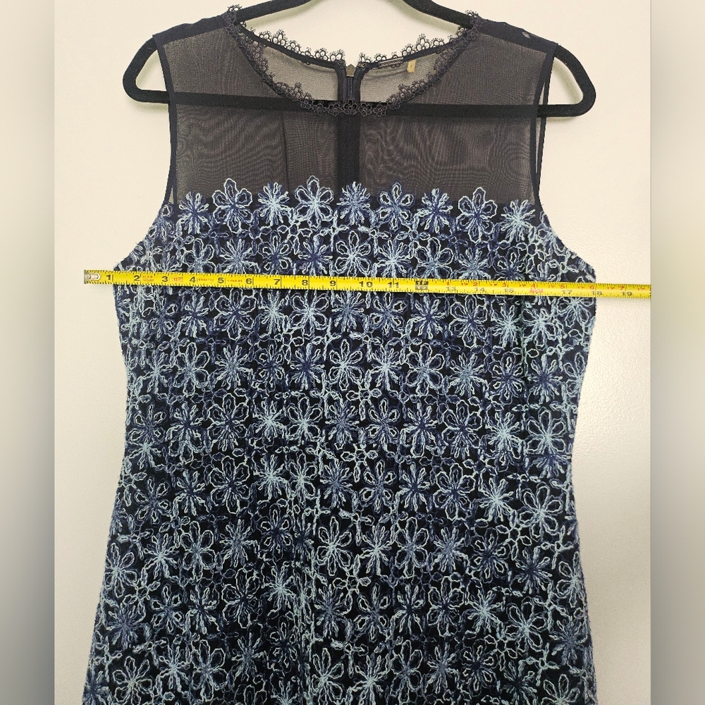 Elie Tahari Ophelia Sleeveless Blue Floral Embroidered A-Line Dress Sz 12 - Picture 12 of 13